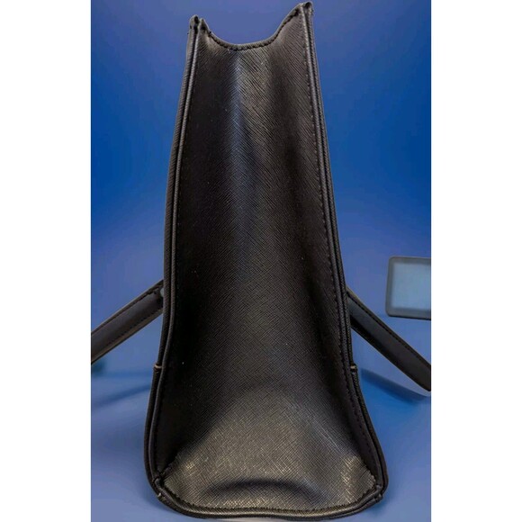 Anne Klein Black Tote Purse Gold Metal Handles Handbag Flat Bottom - Picture 6 of 8